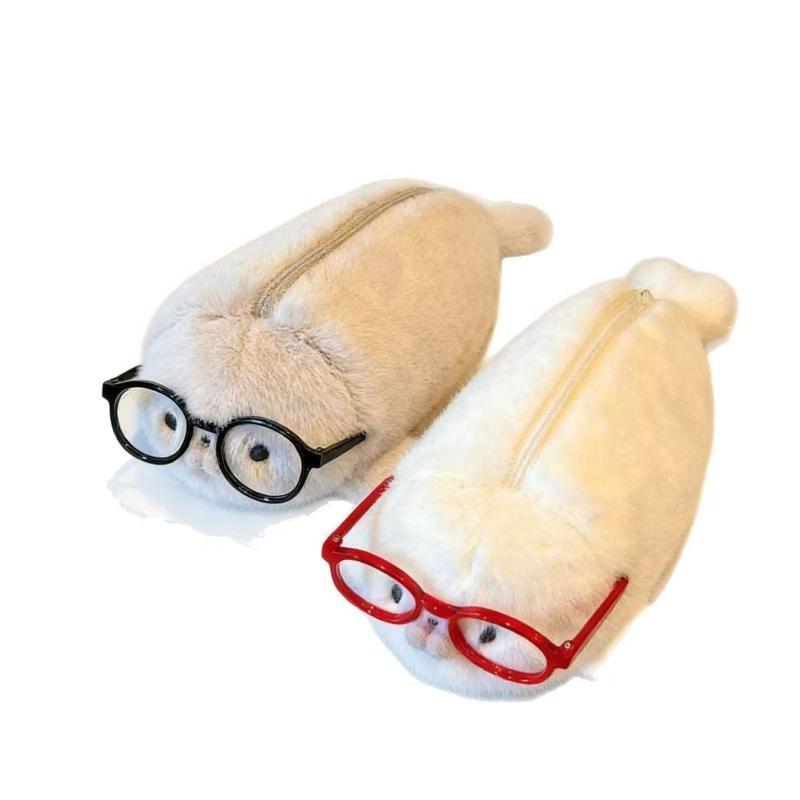 Kawaii Seal Plush Pencil Bag With Glasses Frames Large Capacity School Supplies Storage For Girls Stationery
