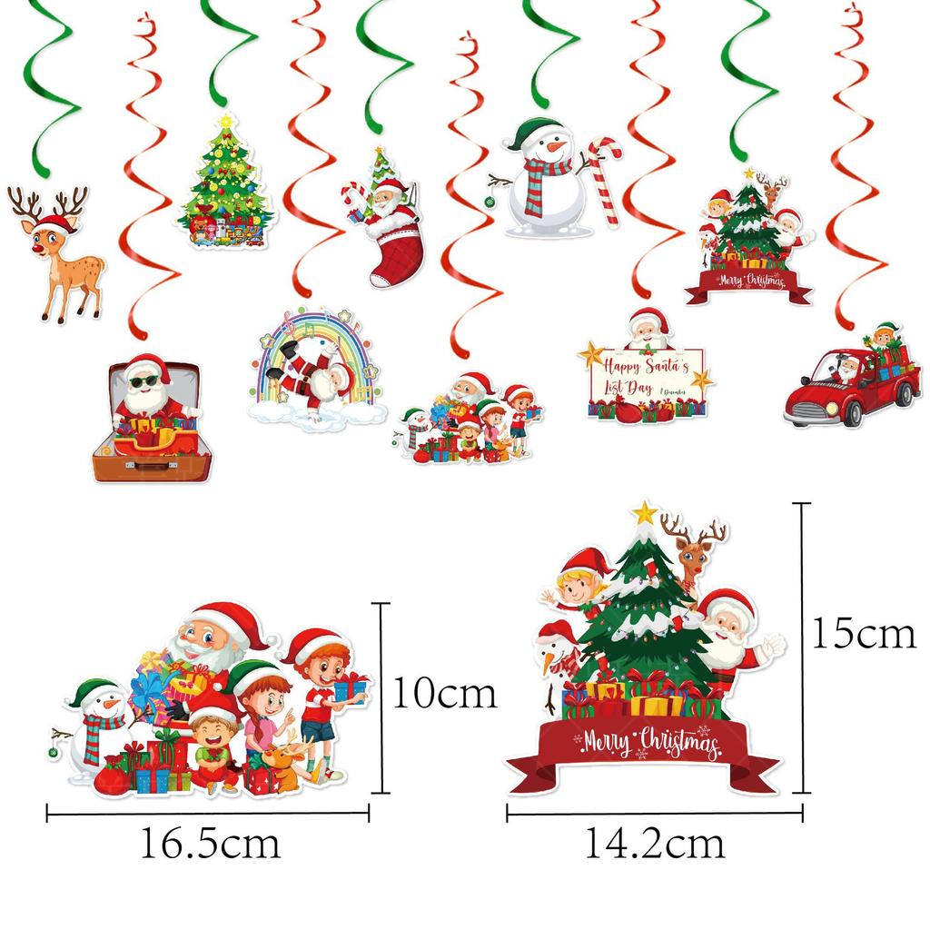 20pcs Christmas Party Decoration Spiral Reindeer Snowman Christmas Winter and New Year Decoration Hanging Ornaments
