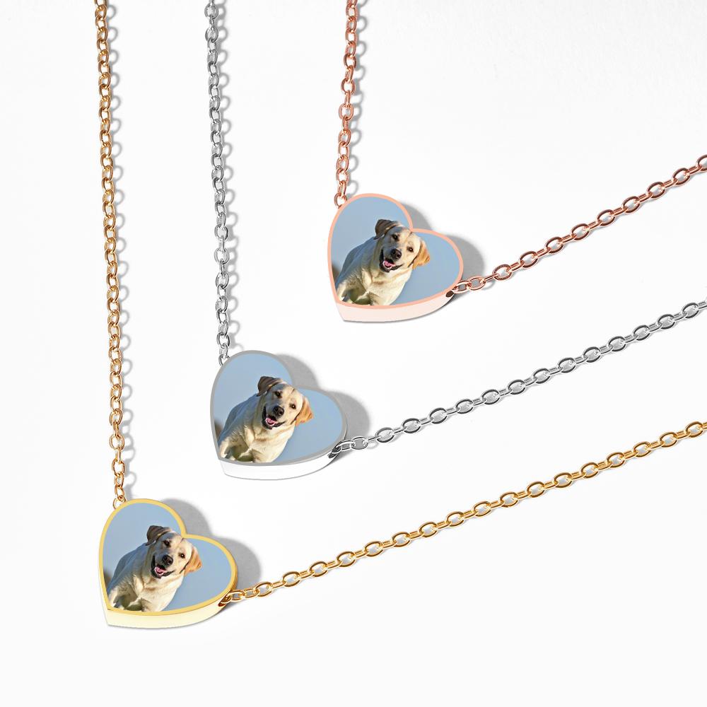 Personalized Print Photo Necklace Stainless Steel Jewelry Single Sided Custom Logo Heart Pendant Family Memorial Birthday Gifts