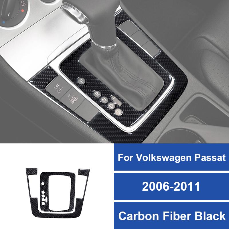 2PCS Real Carbon Fiber Car Gear Shift Panel Frame Decoration Sticker For Volkswagen Passat 2006-2011 Auto Interior Accessories