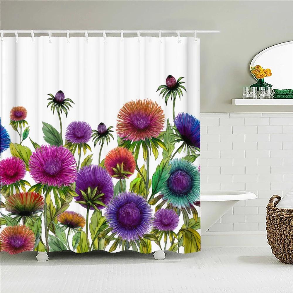 Flower Butterfly Tulip Bath Curtain Waterproof Fabric Shower Curtains Floral Leaf Bathtub Screen for Bathroom Home Decor