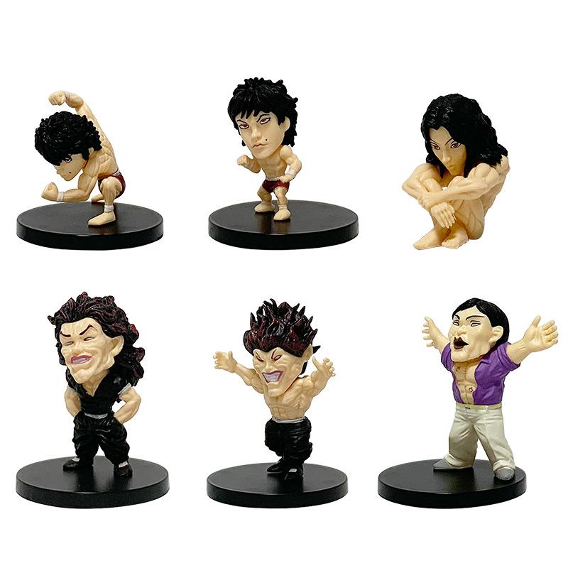 Lot de 6 Pièces/Ensemble Figurine Anime Hanma Baki 5-7.5cm Version Q Muscle Hanma Yujiro Cornichon Voiture Ornements de Bureau Jouets de Collection Cadeaux Poupées