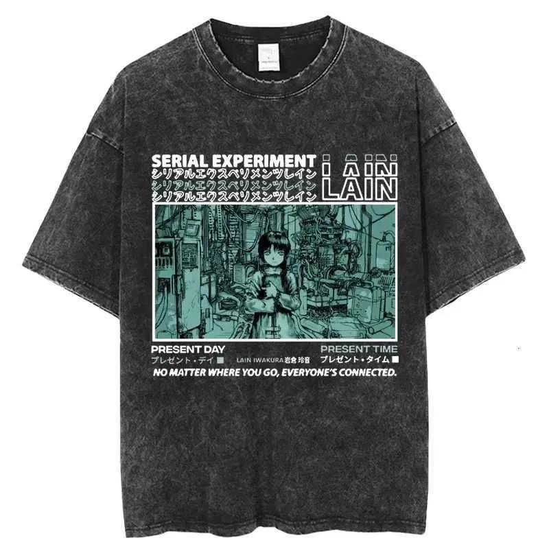 Sleeved Round Neck Y2k Short Tshirt Men Clothing New in Top Tees Mens T-Shirt Anime Serial Experiments Lain Vintage Wash732