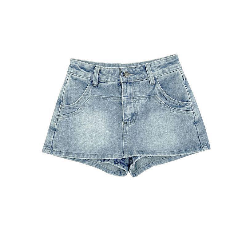 Women's High-Waist Light Blue Denim A-Line Skirt - Slim Fit, Summer Style, Small Size