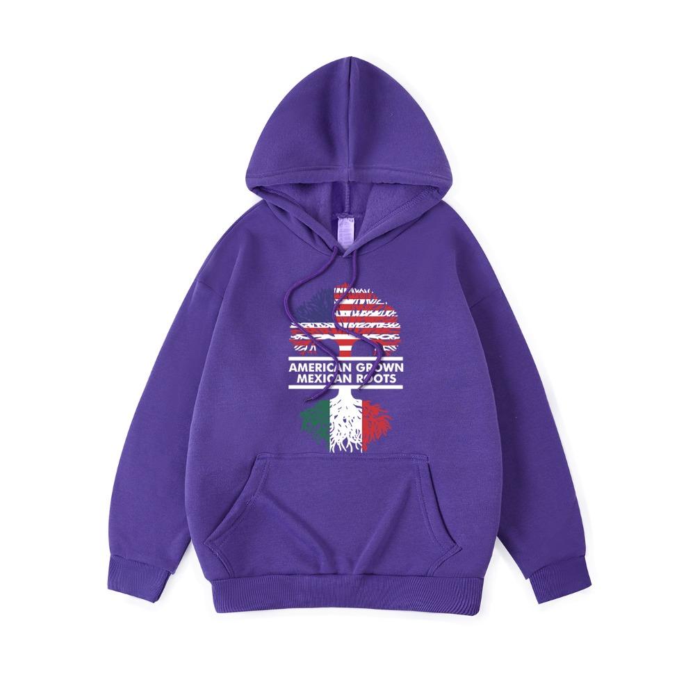 American Grown Mexican Roots Prints Hoodie Women Comfortable Loose Hoody Winter Fleece Warm Tops Basics Pocket
