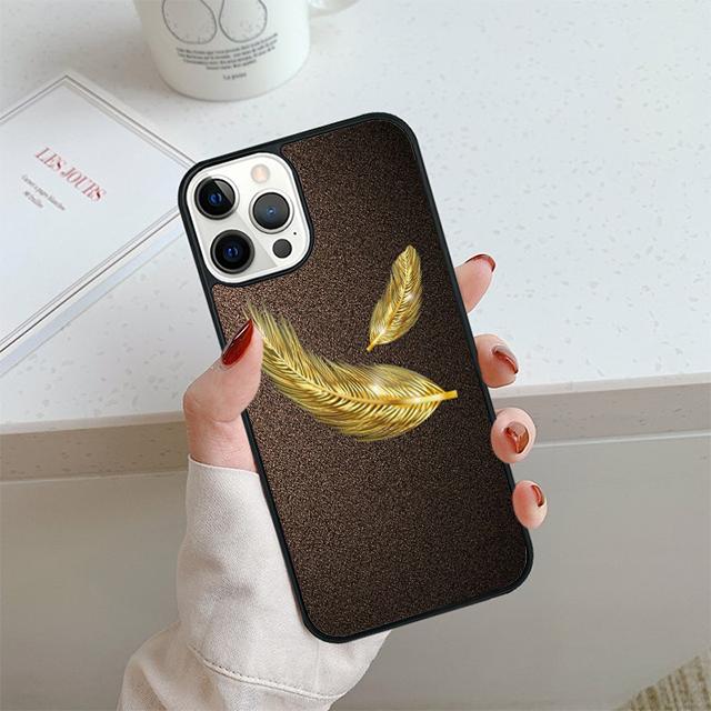 Feather Gold Foil Phone Case For iPhone 17 Air 14 15 16 13 12 Cover For Apple 14 15 16 Pro Max Plus Coque