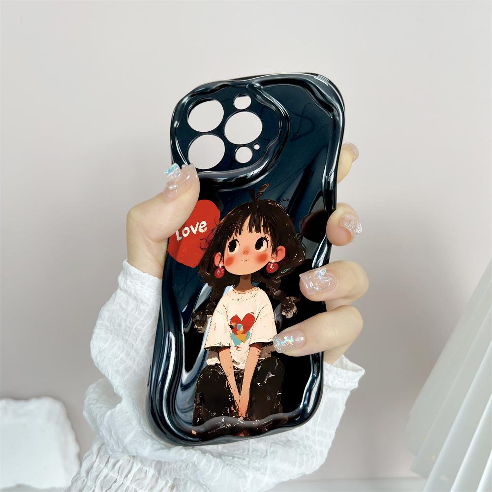 Kreslený vzor krémová textura pouzdro vlnitý okraj měkký silikonový kryt pouzdro na telefon pro iPhone Samsung Huawei Honor Xiaomi Redmi Infinix Tecno