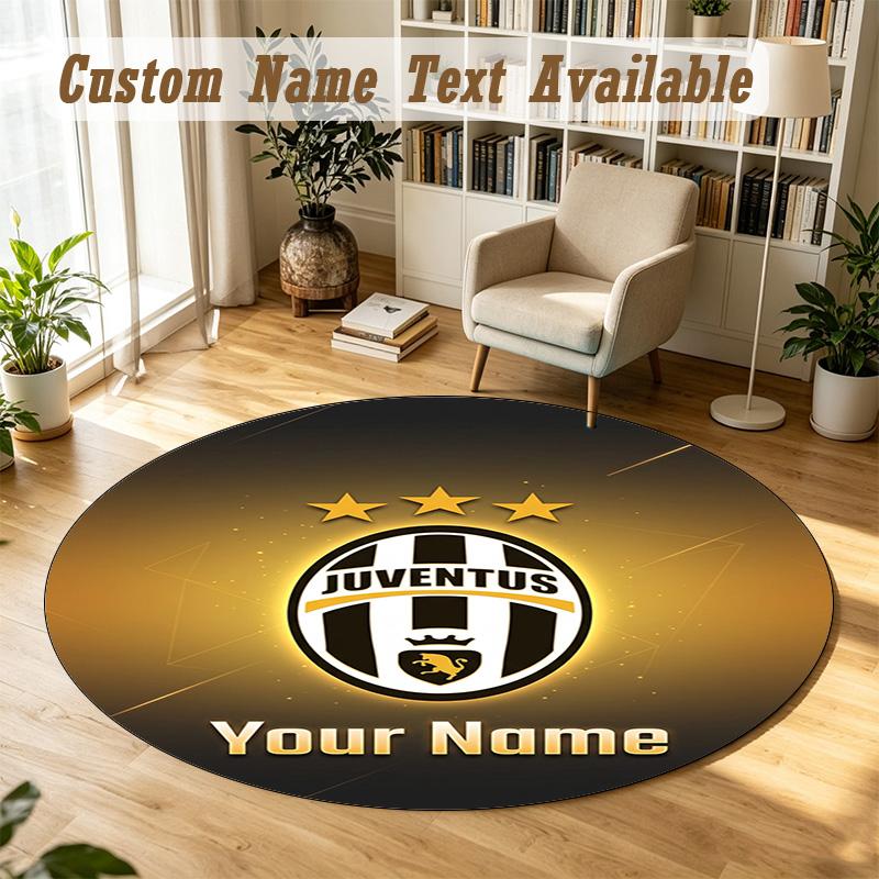 Round Rug Custom NameJuventus FC Pattern Non Slip Carpet Home Floor Decor