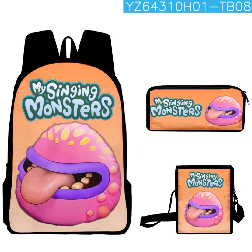 Classic Popular my singing monsters 3D Print 3pcs/Set School Bags Laptop Daypack Backpack Inclined shoulder bag Pencil Case