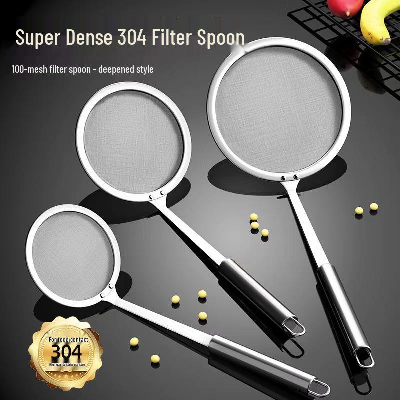 Stainless Steel Ultra-fine Soy Milk and Oil Skimmer Spoon with 100-Mesh Filter Screen