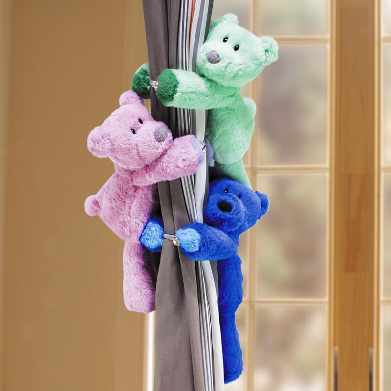 Dopamine Curtain Bear Tiebacks With Plush Fabric For Kids Room Window Decoration