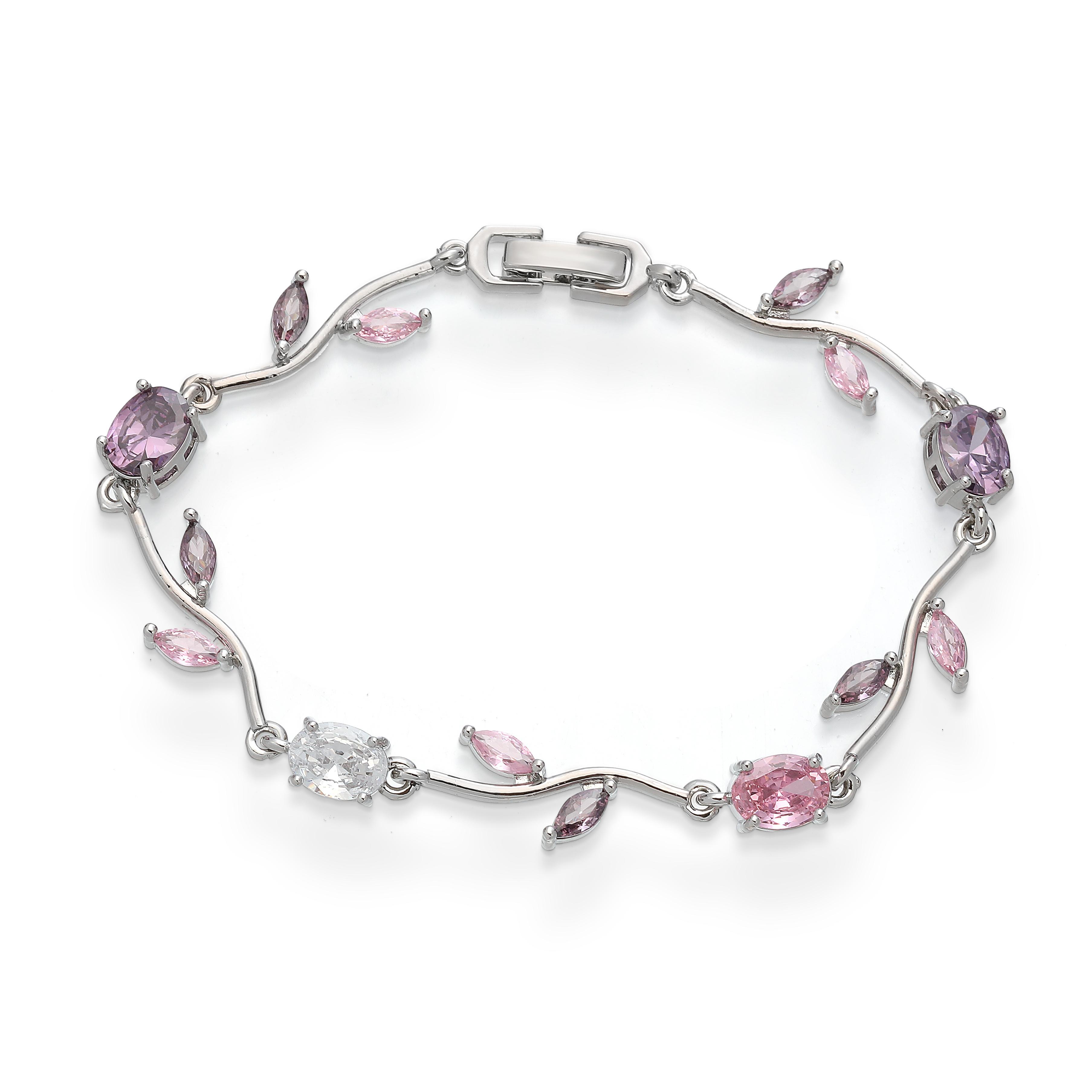 

HECHENG, Pink Zircon Wrist Chain with Vine Flowers, Sweet and Romantic Metal Zircon for Women, 1 Piece Other&19cm