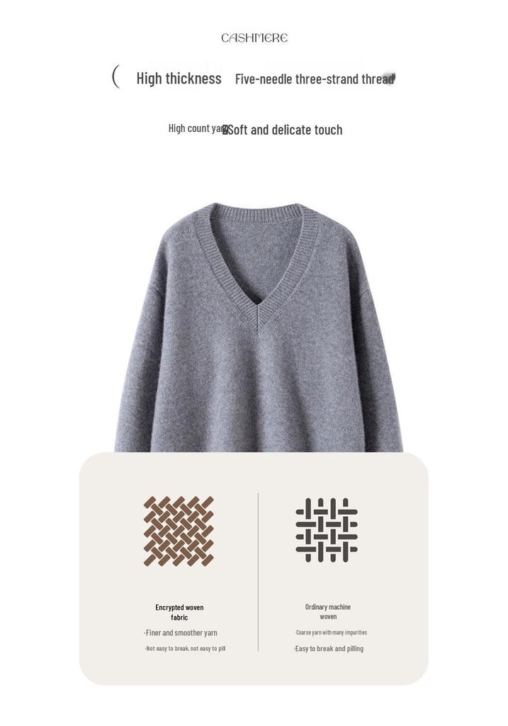 Lekasha Women's Cashmere V-Neck Loose-Fit Sweater
