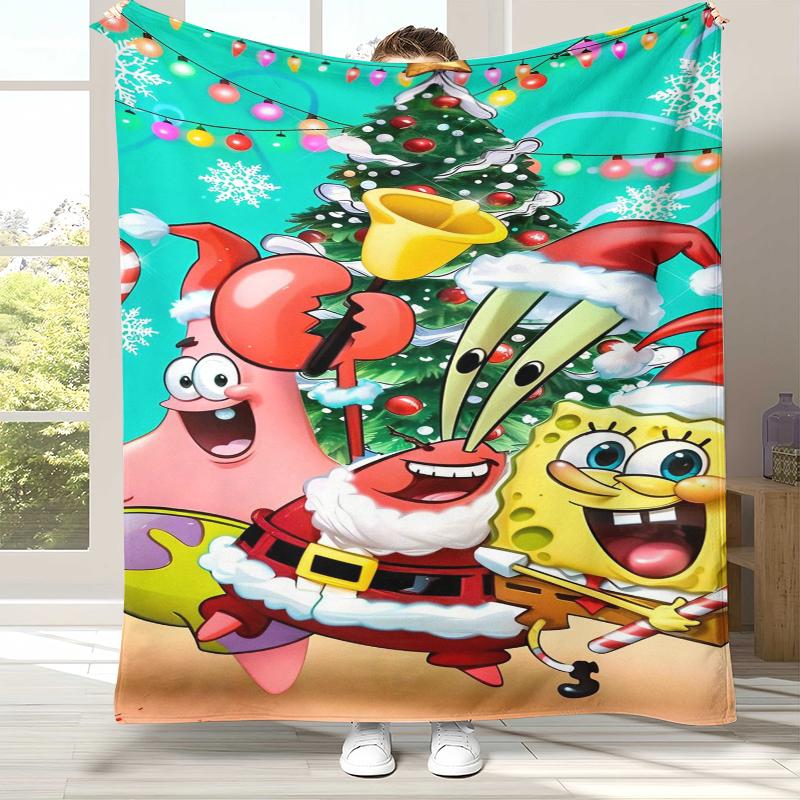 Funny S-SpongeBob Patrick Star Cartoon Flannel Blanket,Ultra Soft Warm Plush Throw for Home Bedroom Bed Sofa Cover Camping gift