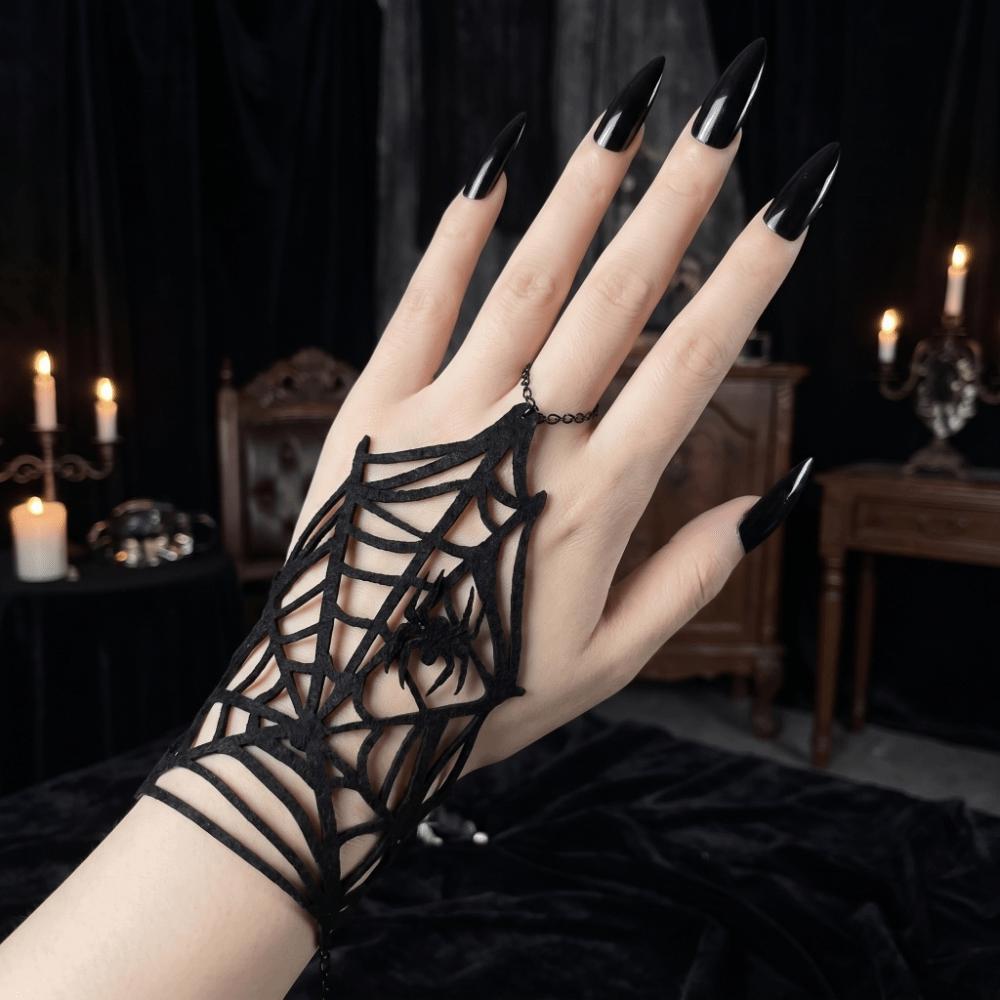 Black Spike Gothic Bracelet Double-sided Adjustable Hand Chain Spider Web Bracelet  Music Festival