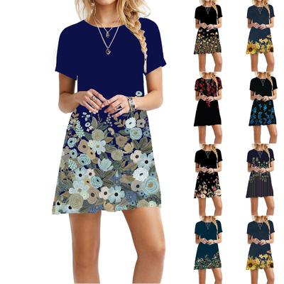 Women's Summer Dress T-Shirt  Dress Beach Short Sleeve Dress Casual Dress Knee Length Flowy Short Sleeve Loose Dress