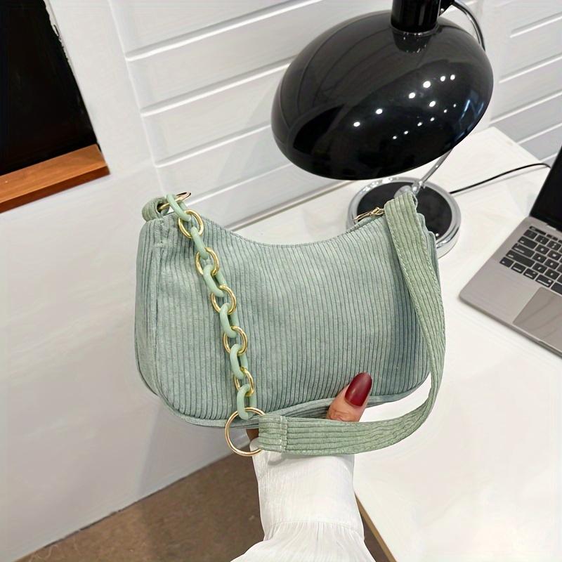 Schicke Mini-Canvas-Umhängetasche für Damen, Lässige einfarbige Cord-Handtasche, Umhängetasche mit Reißverschluss, Kleine Tragetasche