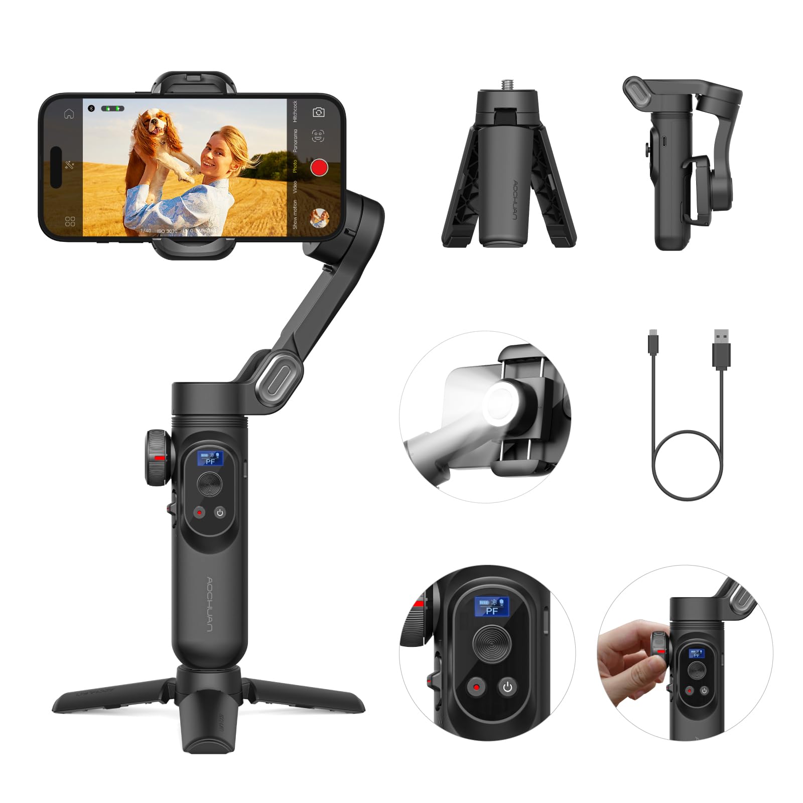 

AOCHUAN Gimbal Stabilizer for Wireless Charging Gimbal for iPhone iPhoe 15 Pro Handheld Smartphone Gimbal for Android Face Tracking for Video X Pro чорний