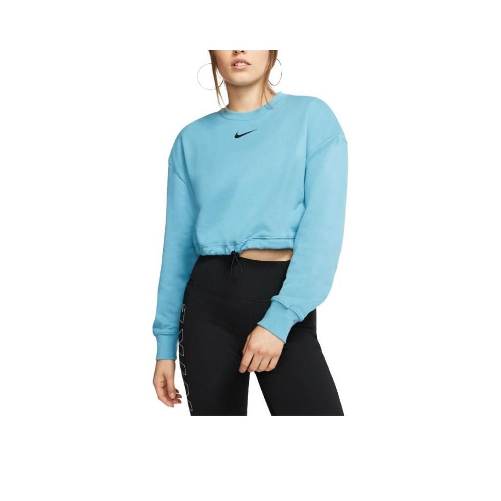 Nike Printed Logo Crewneck Long Sleeve Cropped Sweatshirt for Women in Blue XS