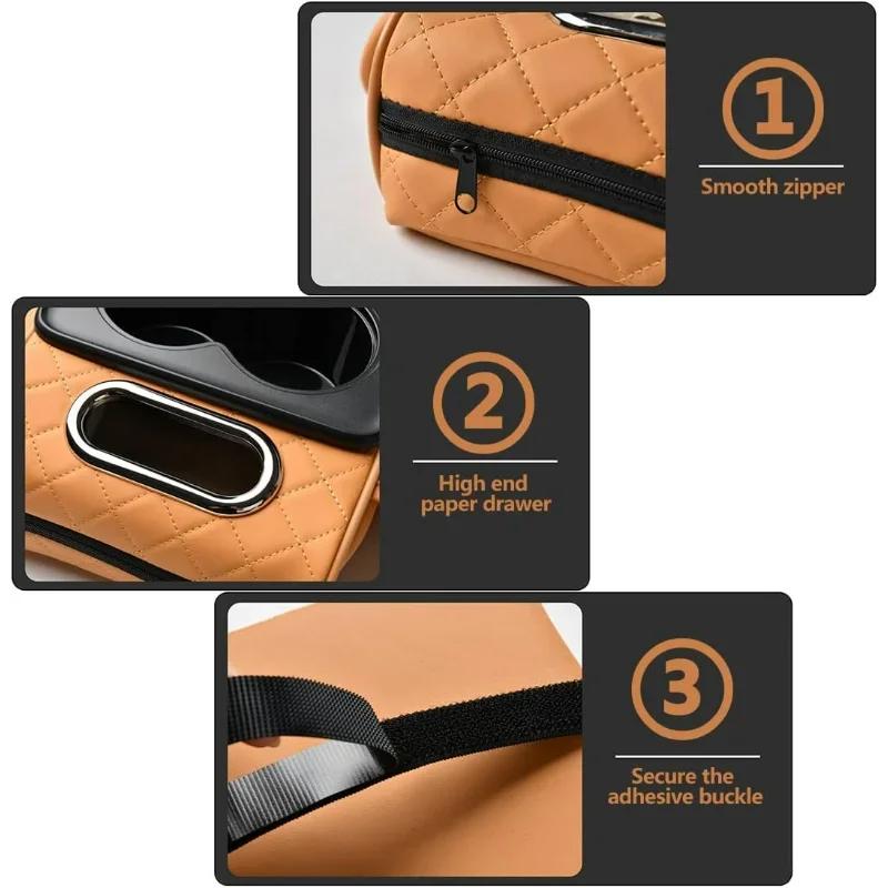 Car Armrest Cushion 5-in-1 Center Console Cover with 2 Storage Bags Cup Holder Tissue Box Slot Car Accessories Organizers