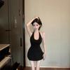 Pure desire sexy neck sling dress female slim fit purple knitted short skirt backless waist a word skirt