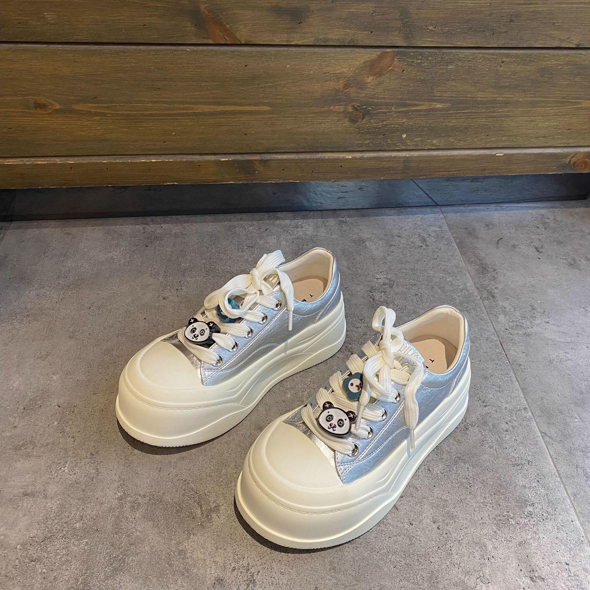 

Женские белые туфли Gu Yunshu на толстой подошве, весна 2025, новые модные и удобные, универсальные, с большим ростом, повседневные туфли для серфинга 40 серебряный