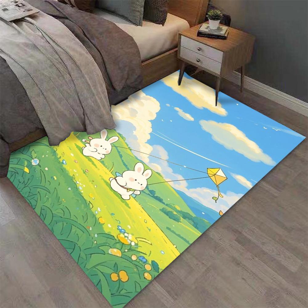 Warm and Healing Cartoon Rabbit Print Carpet for Home Living Room Bedroom Sofa Doormat Decor Large Area Rug Non-slip Floor Mat
