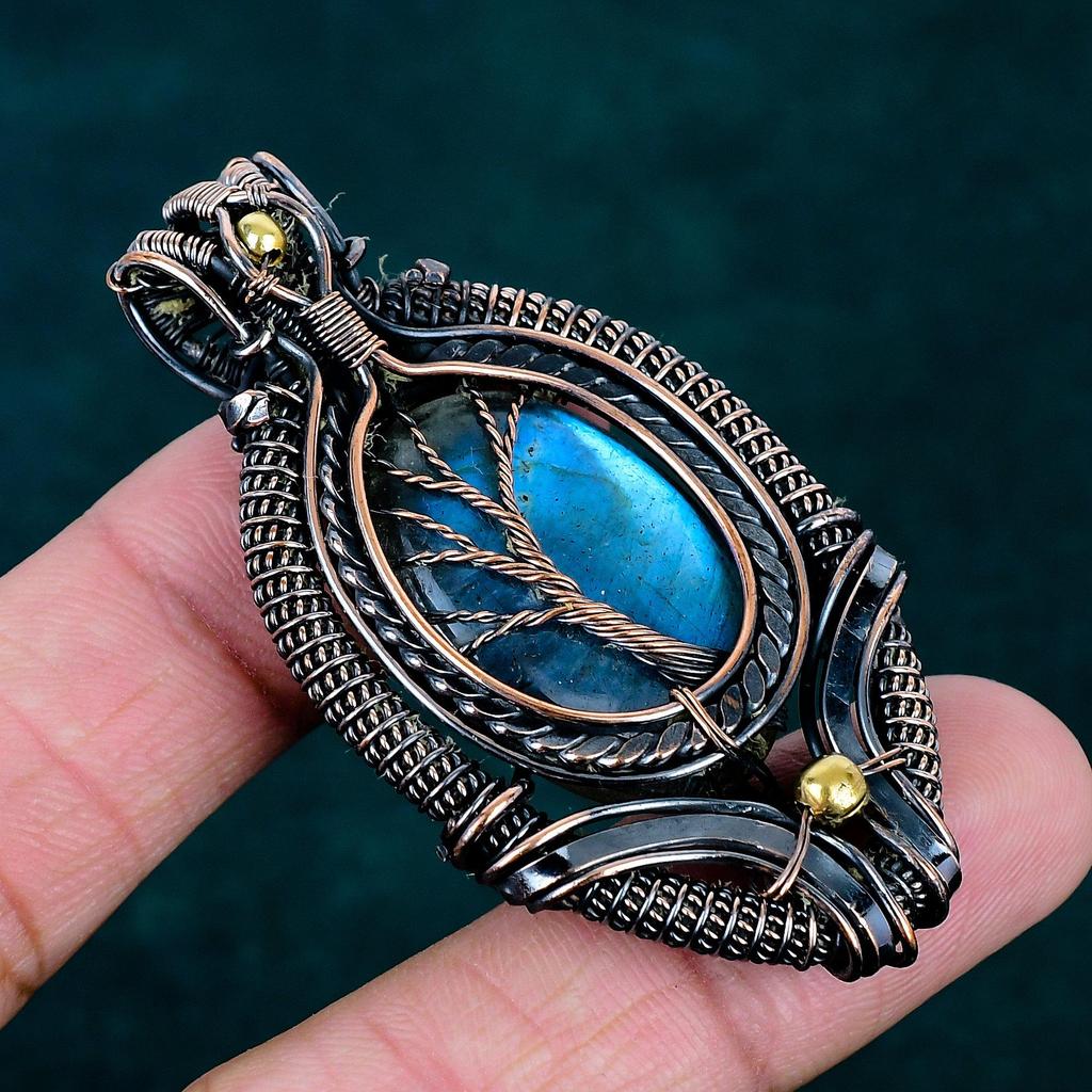 Labradorite pendant copper wire wrapped jewelry original gemstone jewelry tree of life pendant handmade designer jewelry gift for mother