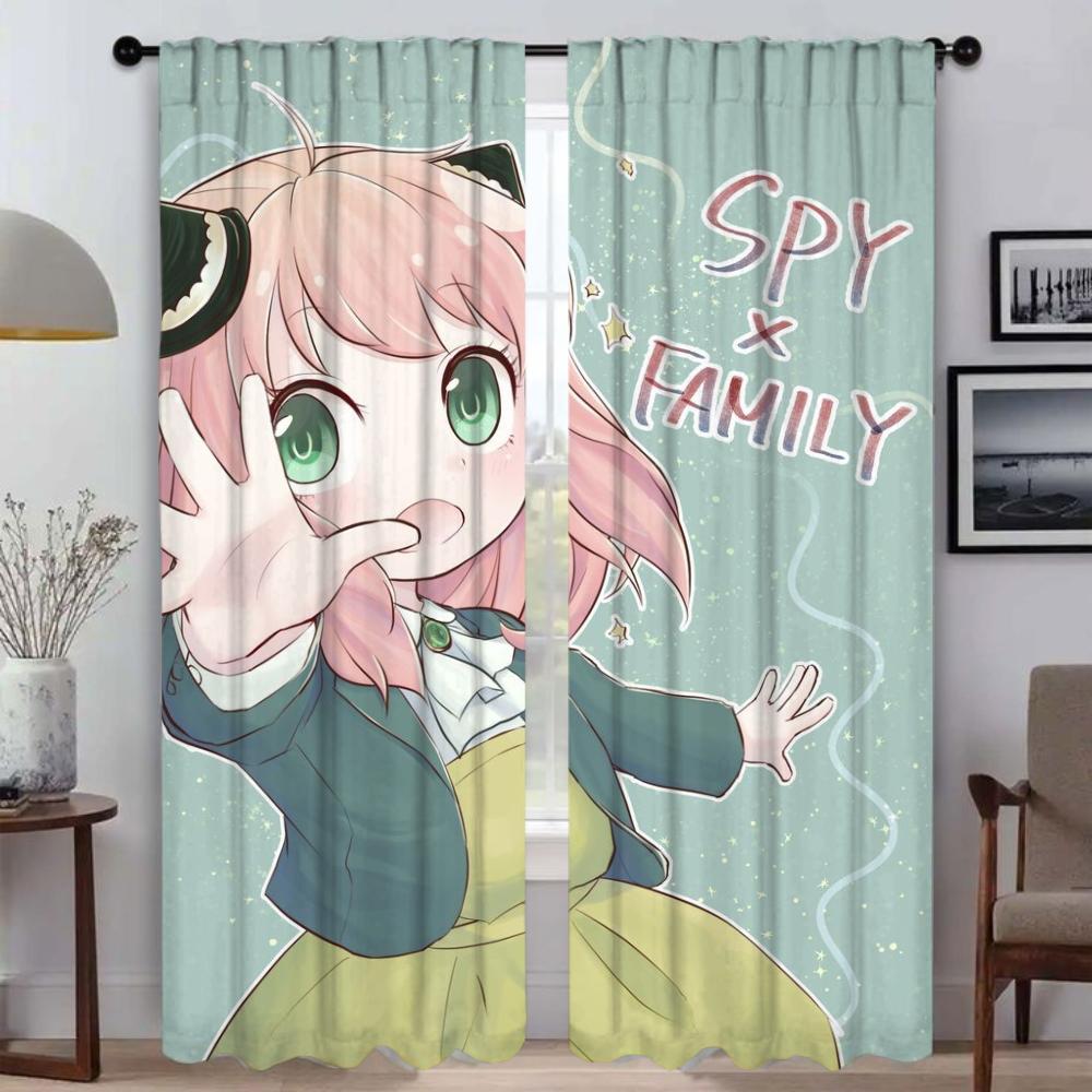 Elegant Room Curtains for Living Room Spy X Family Shades Tulle for Bedroom Partition Home Interior Curtains 2 Pieces Curtain