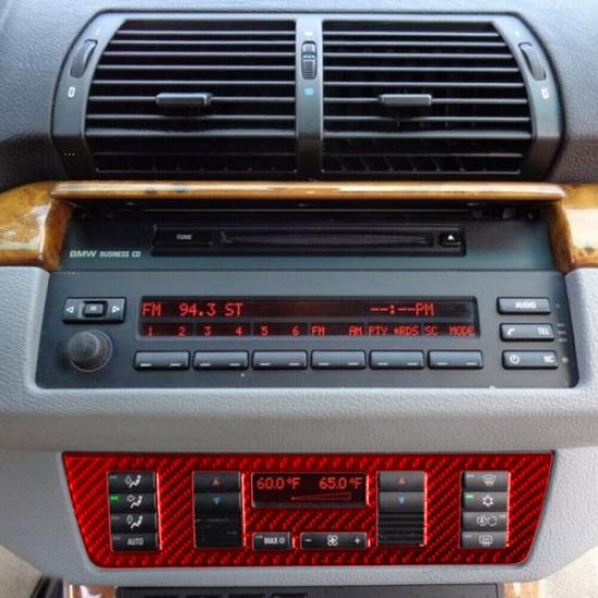 Red Carbon Fiber Center Console AC Switch Panel Cover For BMW X5 E53 2000-2006