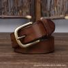 3.3CM Washed Retro Distressed Thickened Pure Cowhide Belt, Men's Genuine Leather Needle Buckle Trendy Versatile Denim Belt