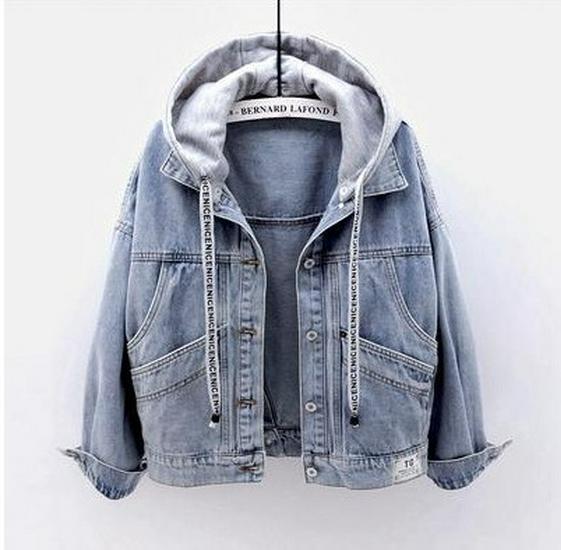 2025 Women's Short Slim Hooded Denim Jacket – Korean Style, Long-Sleeved, for Spring & Autumn Students