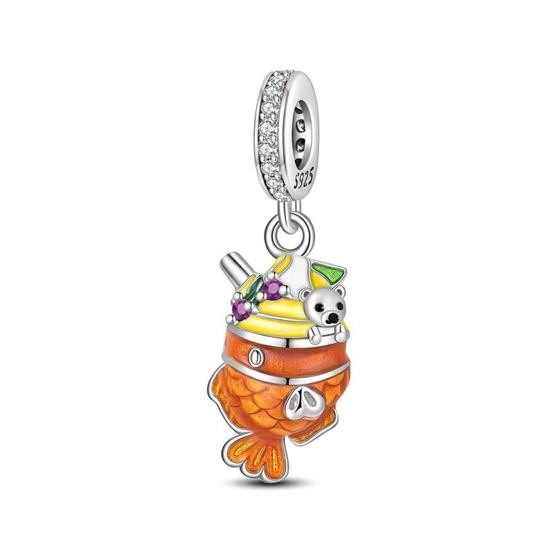925 Silver Afternoon Tea Coffee Cup Cat Dessert Cake Charms Beads For Women Fit Bracelet DIY Jewelry Gifts