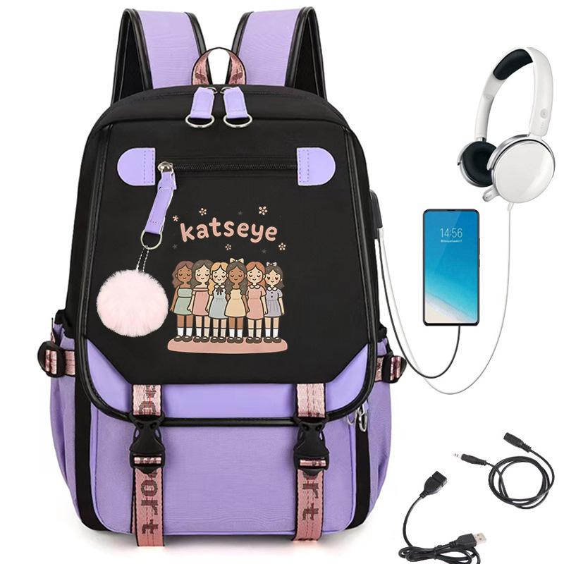 KATSEYE K-Pop Cartoon USB-Lade Rucksack Schultasche 60123-1