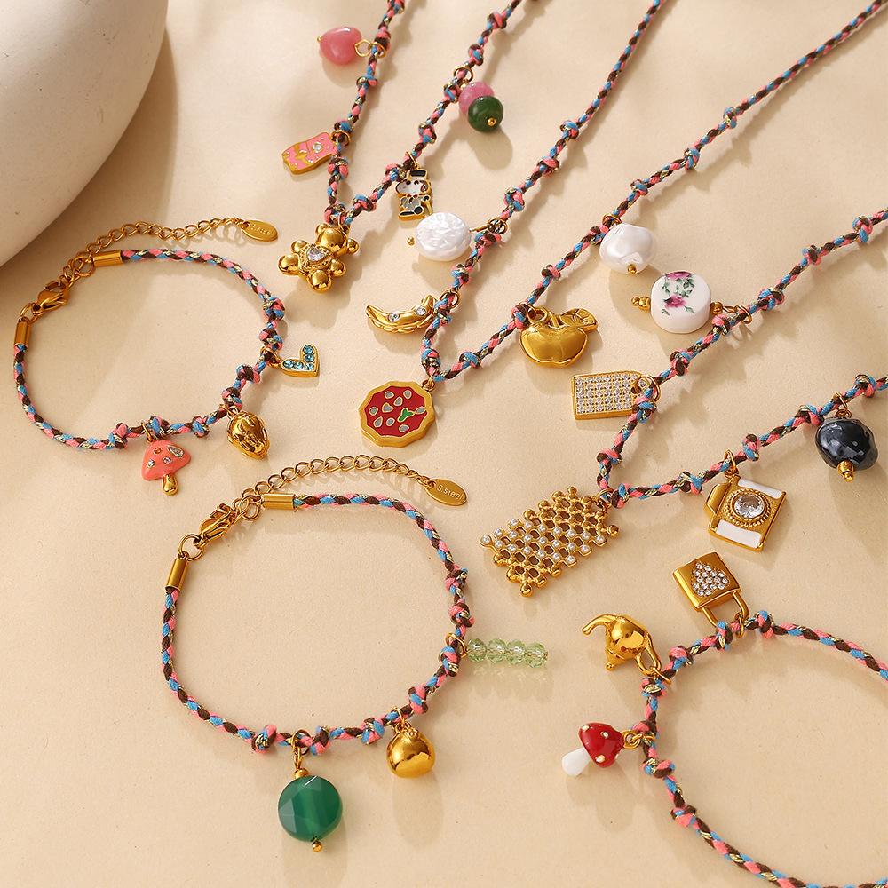 Summer Vacation Wind Dopamine Girl Heart Woven Color Rope Diy Diverse Pendant Bracelet Necklace Jewelry Set