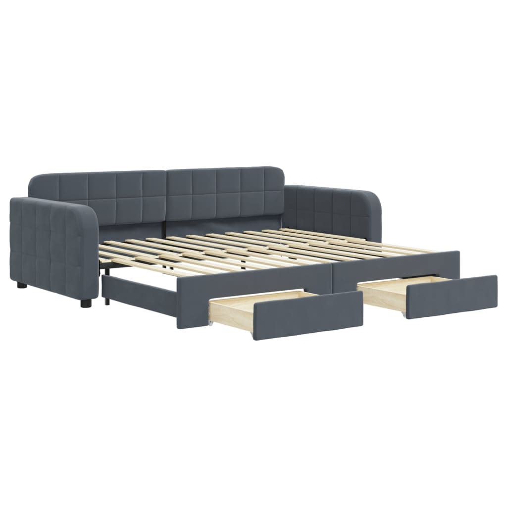 Vidaxl Sofa Rozsuwana Z Szufladami, Ciemnoszara, 90X200 Cm, Aksamit