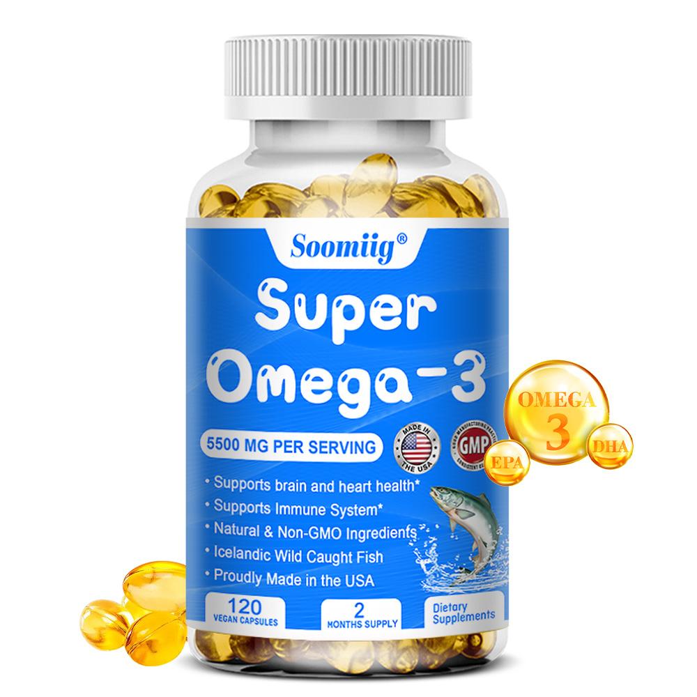 Soomiig Super Omega-3 Nahrungsergänzungsmittel, 5500 mg Fischöl, EPA & DHA, 120 Kapseln