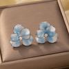 Red Blue Enamel Flower Stud Earrings for Women Korean Five Petals Crystal Flowered Lovely Cute Girls Ear Decoration