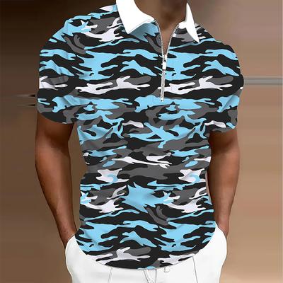 Men's  Shirt Polo Casual Zip Short Sleeve Fashion Casual Zipper Summer Spring Regular Fit 3D Camouflage Print Shirt