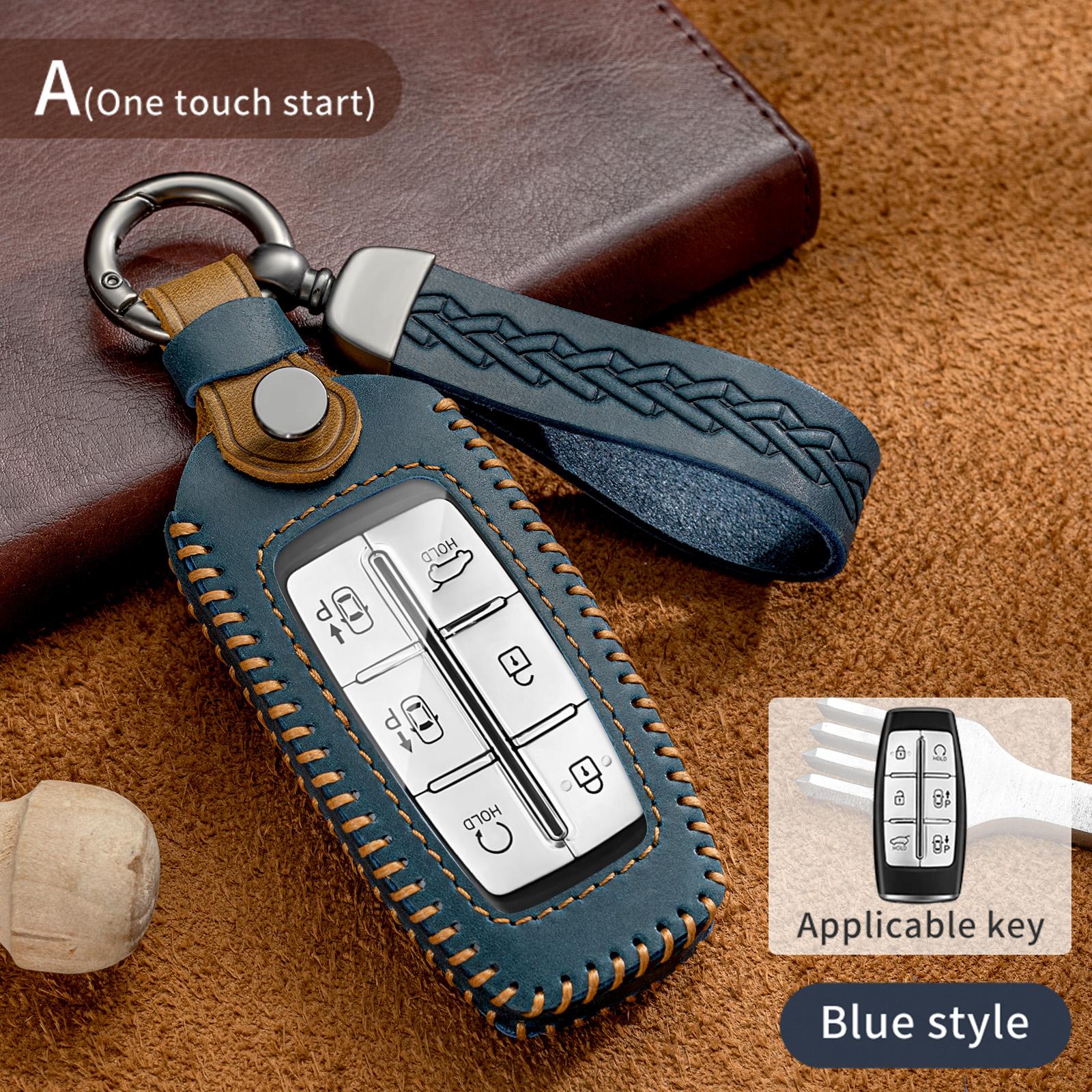 

Leather Car Remote Key Case Fob Cover Shell Fob For Hyundai Genesis G80 GV70 GV80 GV90 2019 2020 2021 2022 Keychain Accessories синий