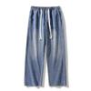 Men's Cotton Vintage cat whiskers Washing Denim Jeans Drawstring Baggy Wide leg Pants Streetwear Sweatpants Track Pants Trousers
