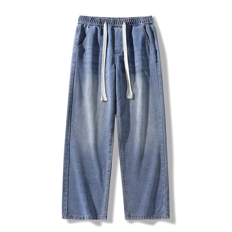 Men's Cotton Vintage cat whiskers Washing Denim Jeans Drawstring Baggy Wide leg Pants Streetwear Sweatpants Track Pants Trousers
