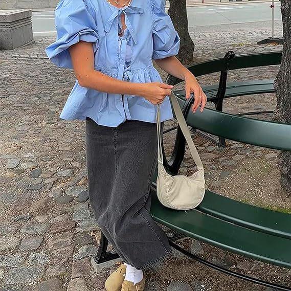 2024 Sweet Casual Puff Sleeve Tie-Up Shirt