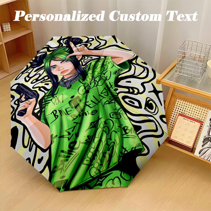 8‑Rib Automatic Umbrella, Billie Eilish Design Foldable Umbrella for Sun Rain Protection Travel