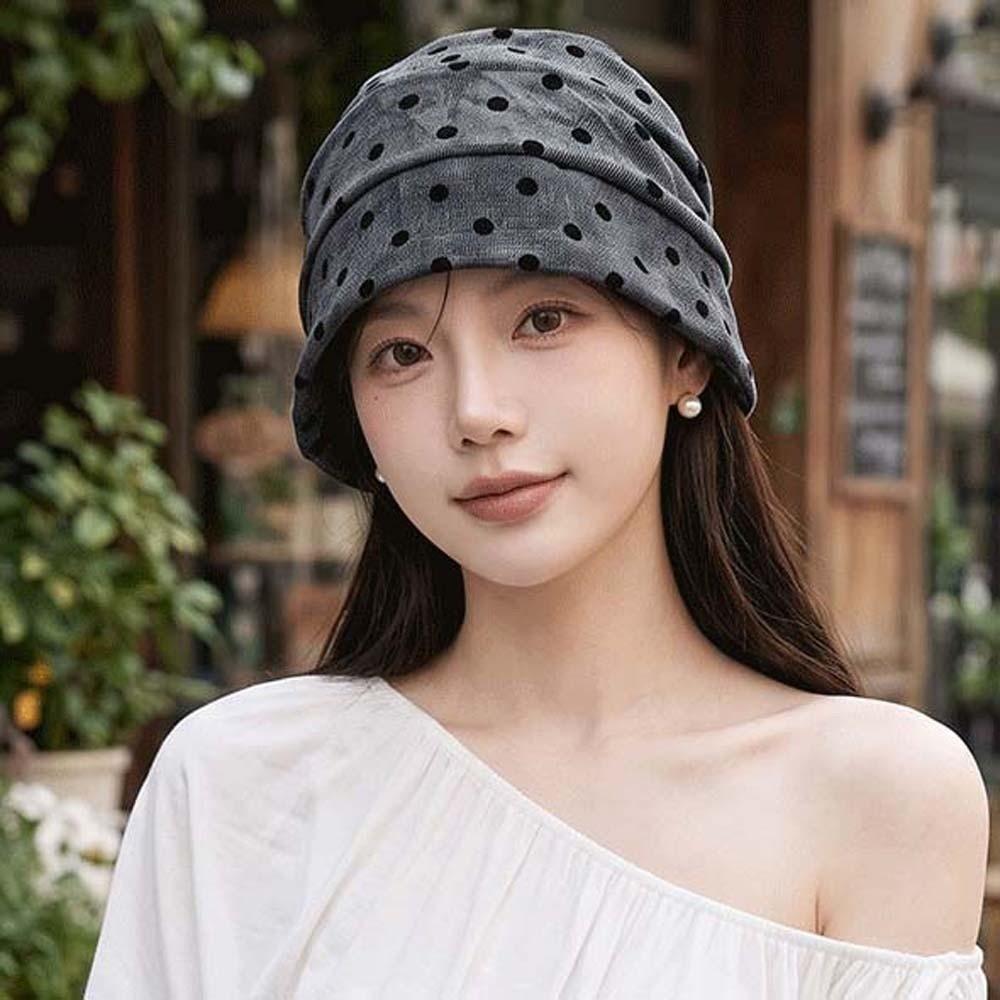 Retro Polka Dot Beanie Soft Vintage Pullover Hat Casual Hair Cover Windproof Head Wrap  Girls