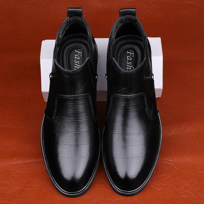 Fashion Classic Brand Men's Genuine Leather Shoes Winter Cotton High Top Shoes Men's Business Short Boots High-quality Soft Soles