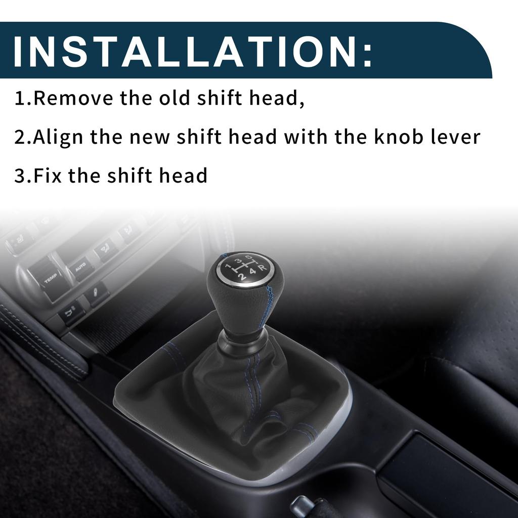 TUCKBOLD Manual Gear Shift Knob Cover for Peugeot Black with Blue Four Leather Cover Included 5-Speed 206, 1pc, Stitching,