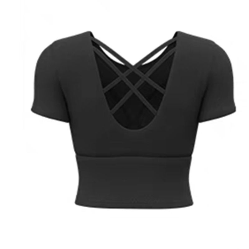 

100.00kg Women s Crop Top Short-Sleeved T-shirt with Chest Pad Cross Back Tops Sports Export Oversize Women s Clothing Fashion Style Coffee L(Suggested 50.00 kg-60.00 kg)