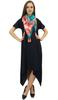 Bimba Women's Casual Black Short Sleeves Asymetrical Hem Dress With Scarf -
