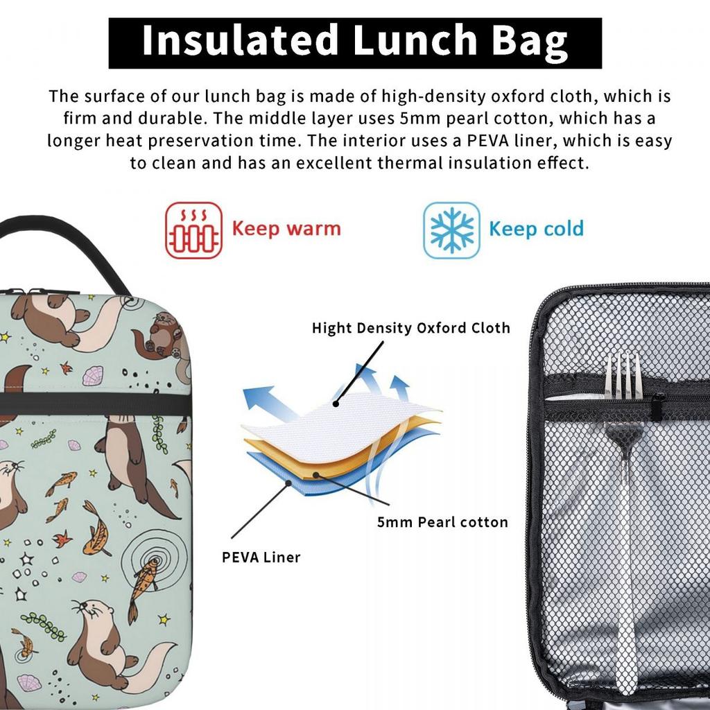 Süßer Otter im Wasser Muster Isolierte Lunchtasche für Damen Büro Kühlertasche Thermische Lebensmittelbox Tragbare Lunchboxen Behälter